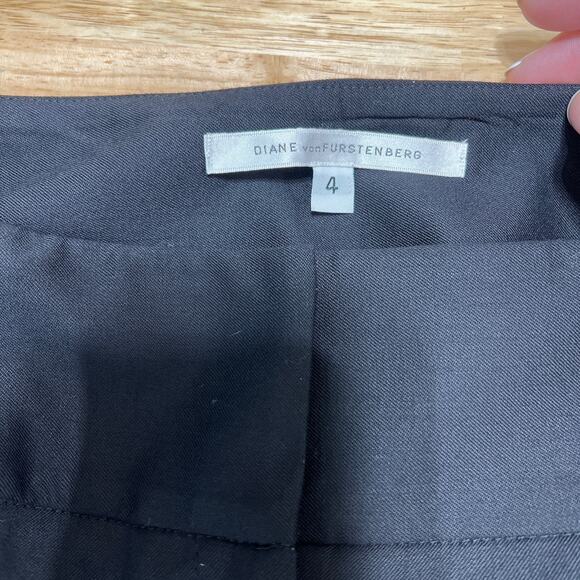 Diane Von Furstenberg Lariam Mid Rise Wool Black Wide Leg Pants Women's 4 Casual - Picture 3 of 10